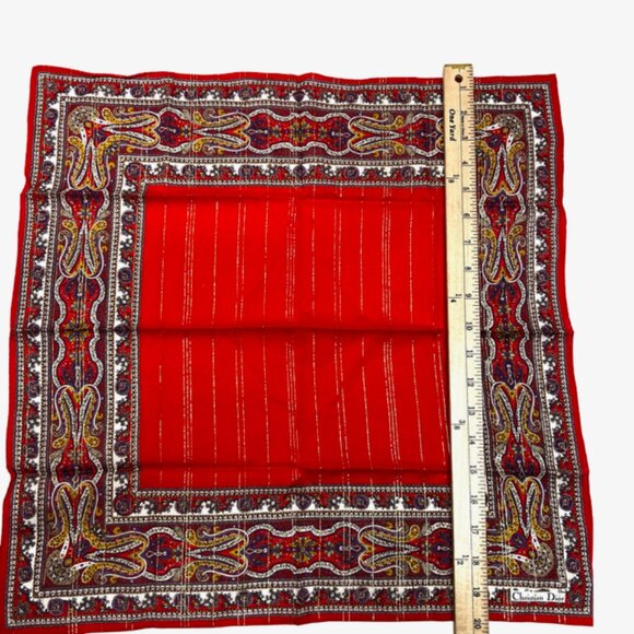 New Unused Christian dior MiniScarf/Handker Cotton 20" Red yellow paisley (44) - Picture 5 of 5